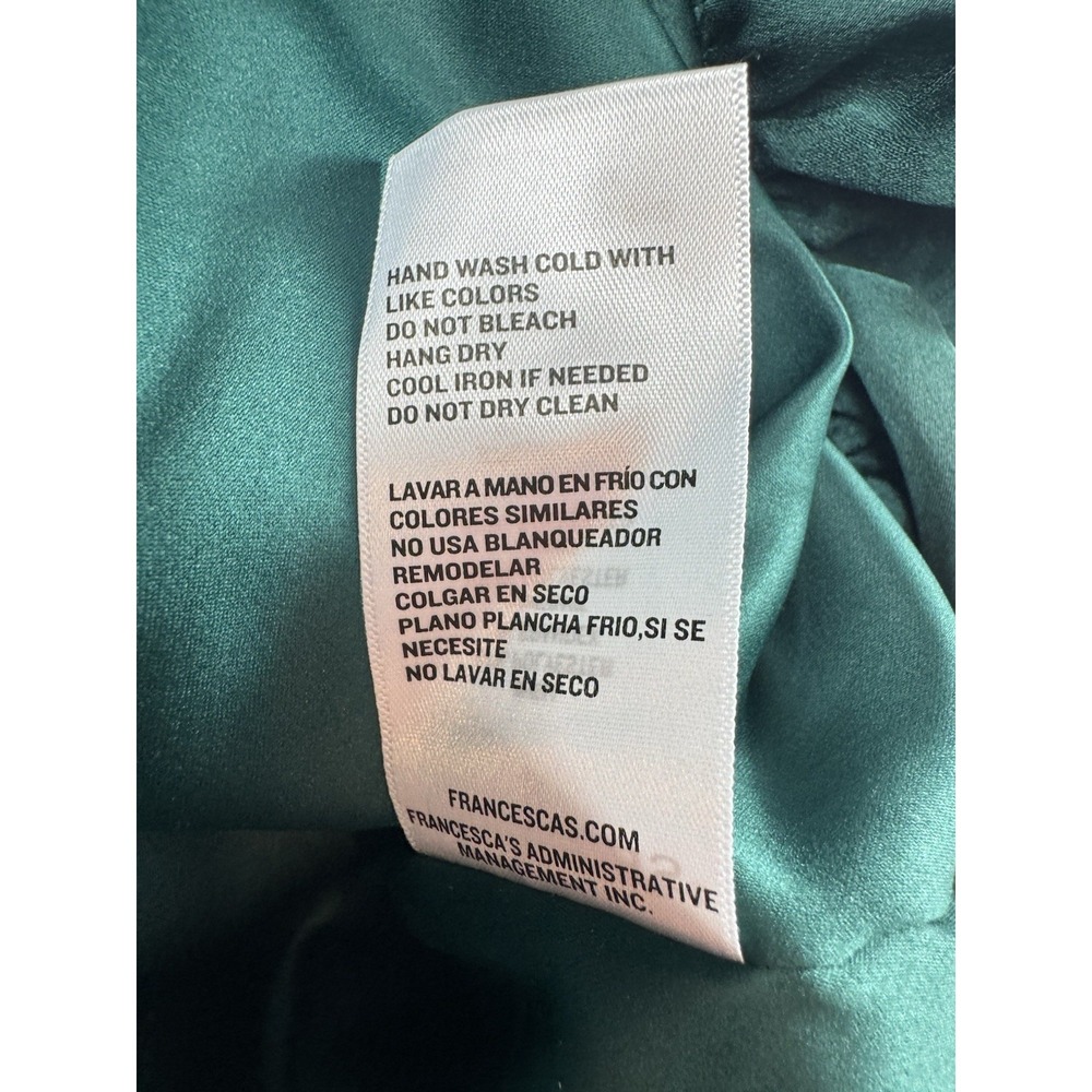 Francescas Satin Bubble Hem Mini Dress Small Green Bow Renaissance Romantic - Picture 6 of 9